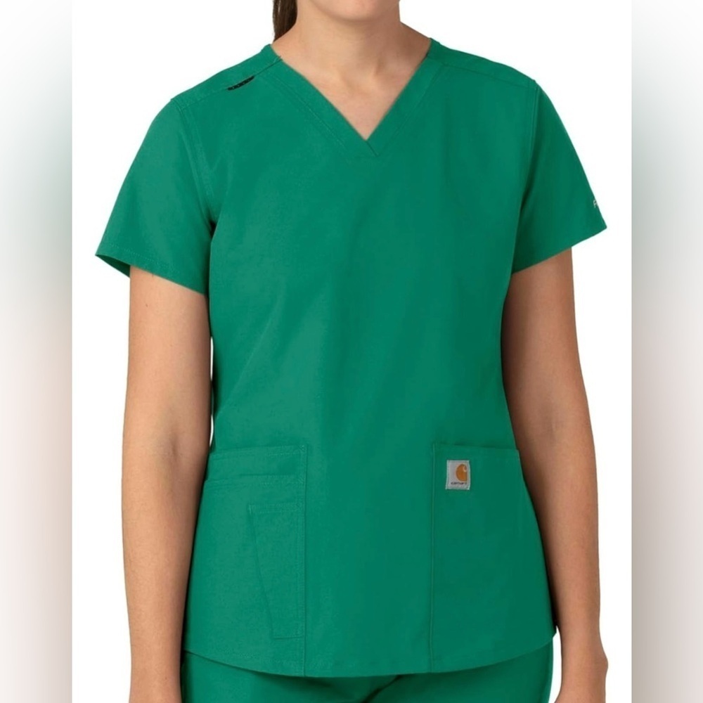 Carhartt Force Women's V-Neck Scrub Top Modern Fit Hunter Green Size Small